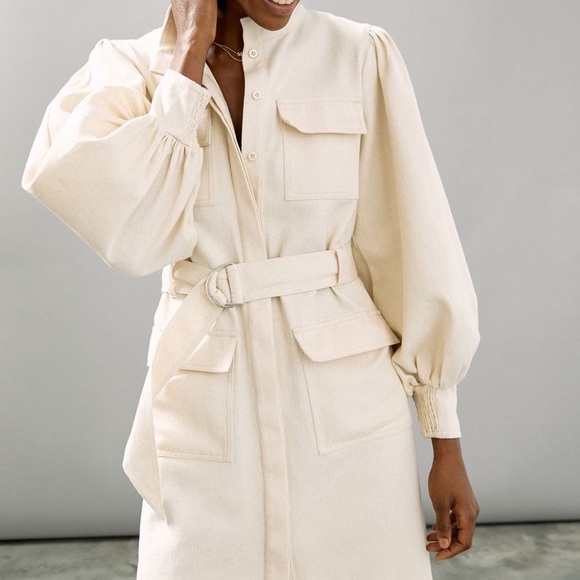 NWT ANTHRO MARE MARE ZOEY UTILITY MINI DRESS Tan Cream - Picture 4 of 12